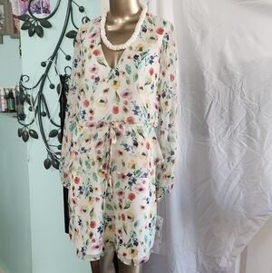 Aidan Mattox Floral Print V-Neck Long Sleeve Mini Dress Size 6